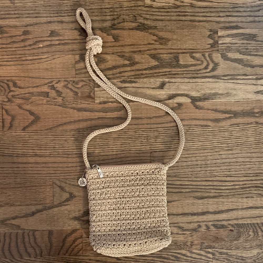 The Sak Handcrafted Tan Crochet Crossbody Bag